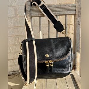 🖤TALBOTS Black Leather Bag DETACHABLE/ Adjustable🌟🌟Crossbody Striped Strap
